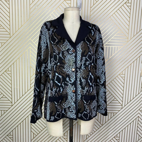 Exclusively Misook Cheetah Snake Animal Print Sweater Blazer Petite Size Large - Picture 1 of 12